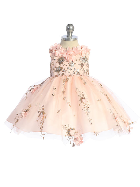 Baby Girls 3D Flower Applique Glitter Mesh Special Occasion Dress 6-24 Months